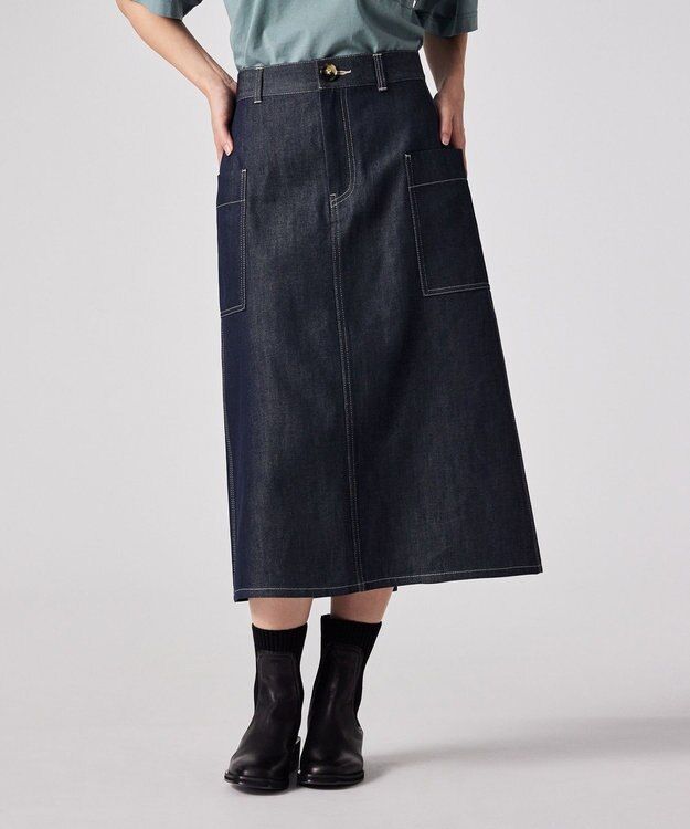 Paul Smith コントラストステッチ デニムスカート ダークブルー