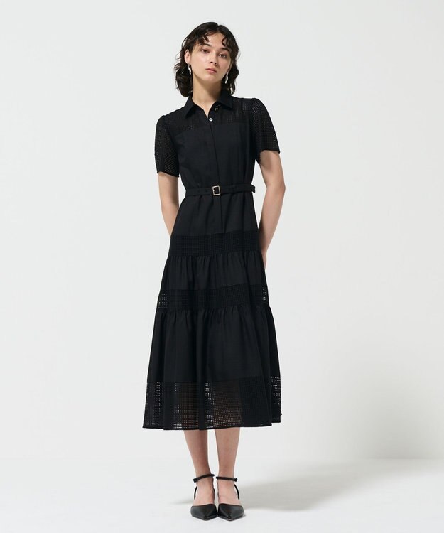 GRACE CONTINENTAL メッシュコンビシャツワンピース ブラック