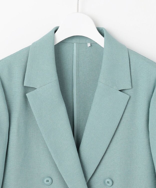 自由区 L 【ドラマ「明日はもっと いい日になる」着用】【セットアップ対応・接触冷感・洗える】リネンライクシンセティックテーラード ジャケット ライトブルー