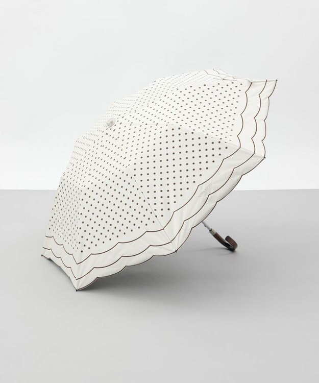 AURORA 【 NINA RICCI（ニナリッチ）】水玉プリント＆ビックスカラップ刺しゅう（折りたたみ傘） ブラウン