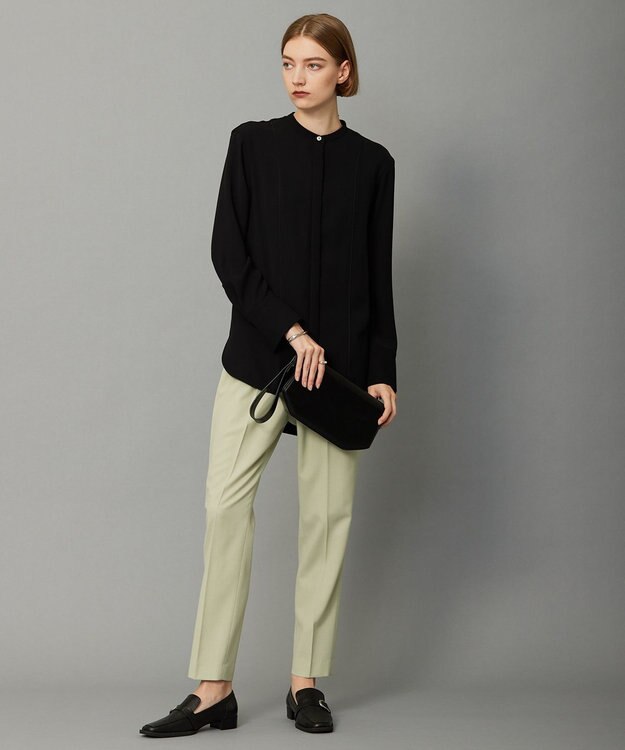 ICB 【WEB限定カラーあり・洗える】 ライトダブルクロス バンドカラーシャツ ブラック系