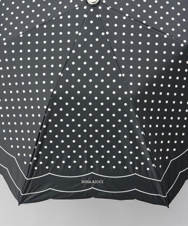 AURORA 【 NINA RICCI（ニナリッチ）】水玉プリント＆ビックスカラップ刺しゅう（折りたたみ傘） ブラック