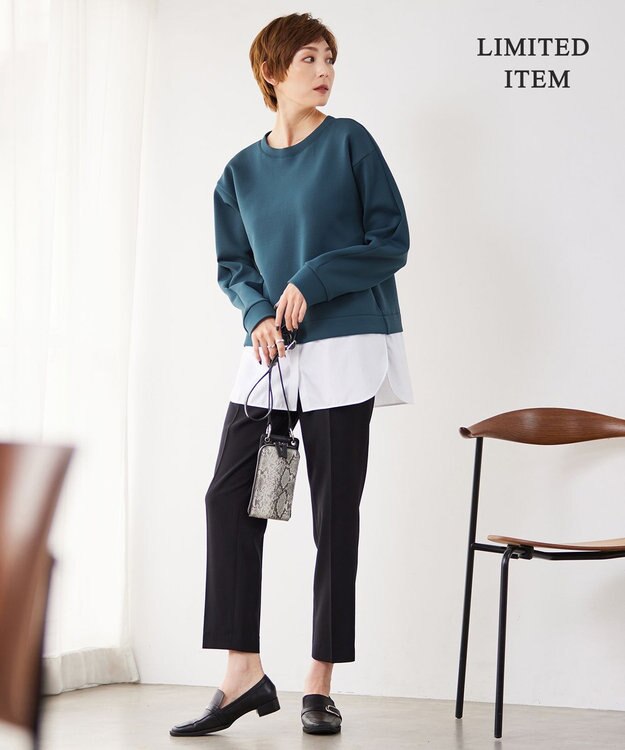 ICB L 【WEB限定・洗える】 ヘヴィダンボール シャツコンビプルオーバー ダルブルー系