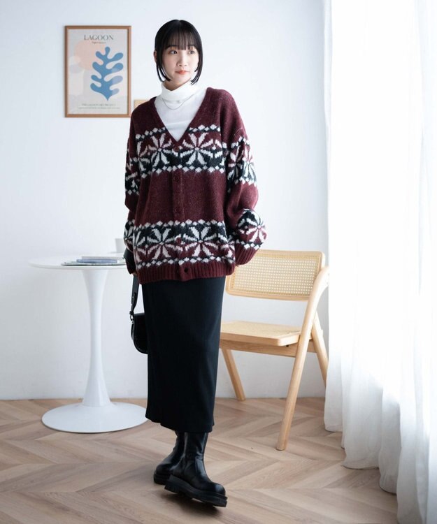 WEGO モヘアライク総柄BIGカーディガン 柄5