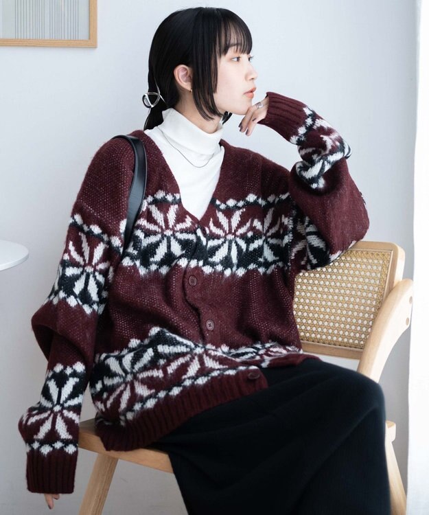 WEGO モヘアライク総柄BIGカーディガン 柄5