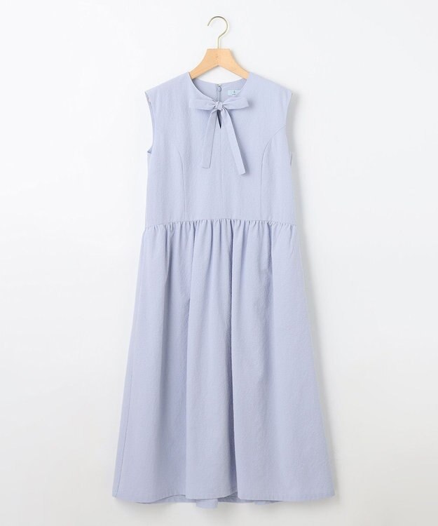 組曲 サッカーストレッチ ボウタイワンピース サックスブルー系