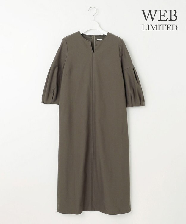 自由区 S 【WEB限定・洗える】カラミストレッチパフスリーブ ワンピース カーキ系