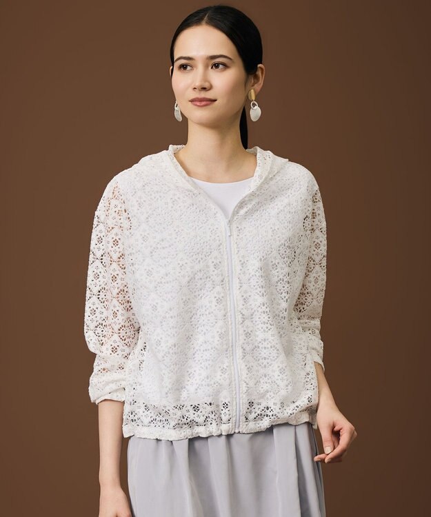 自由区 【WEB限定・1枚で華やぐ・旬スタイル】テクスチャーレーシージップ パーカー オフ