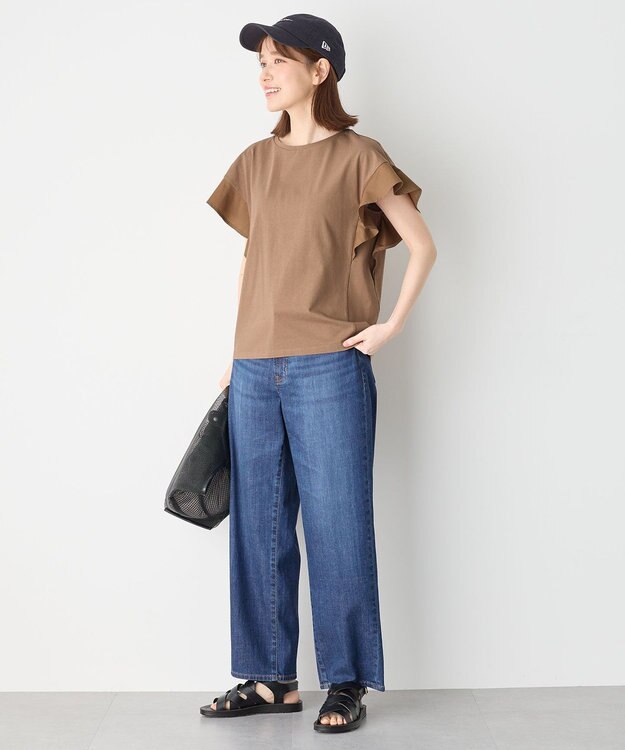 ANY 異素材コンビフリルスリーブプルオーバー モカ