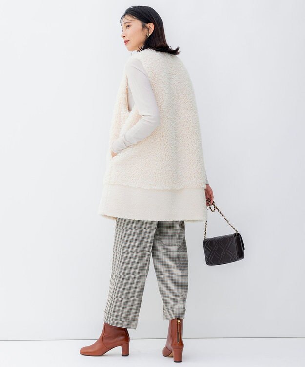 23区 L 【洗える】ガンクラブチェックストレッチ アンクル パンツ ダークブラウン系3