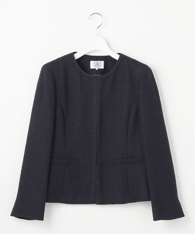 J.PRESS LADIES 【セットアップ対応】ファンシーツイード ノーカラー ジャケット ネイビー系
