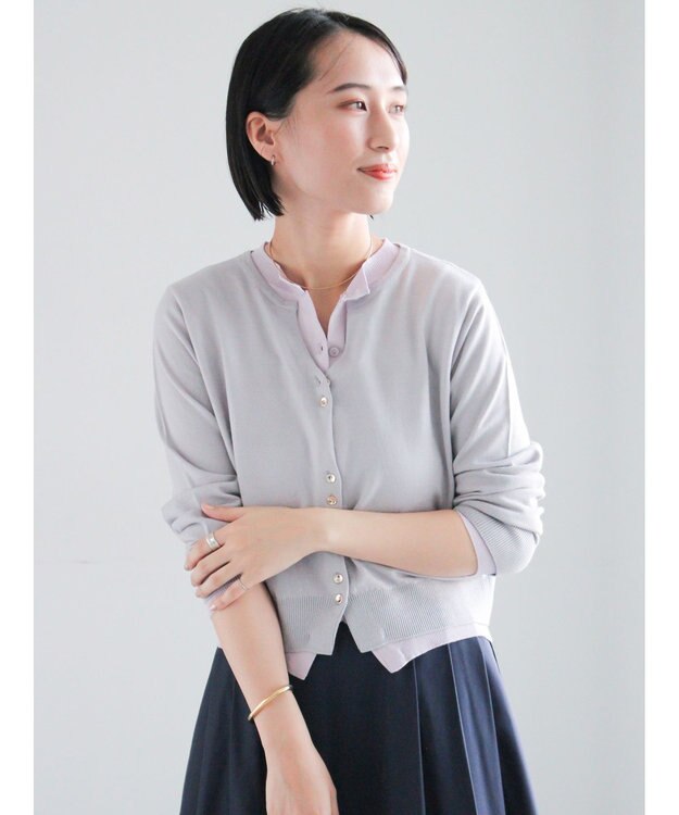 Te chichi 配色レイヤードカーディガン グレー