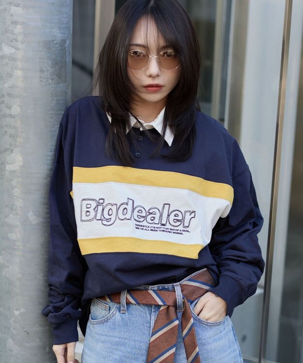 WEGO 【ユニセックス着用ITEM】ステッチロゴラガーシャツ ネイビー