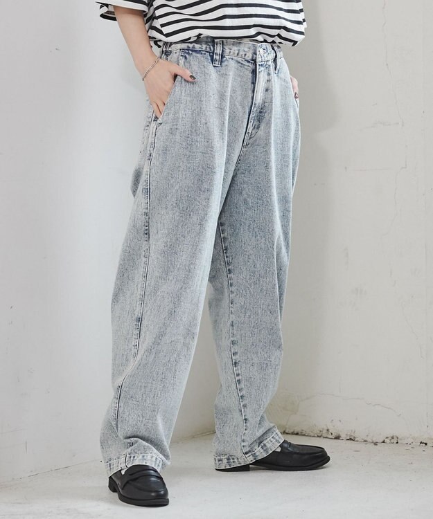 WEGO ケミカルバギーパンツ デニム淡加工色