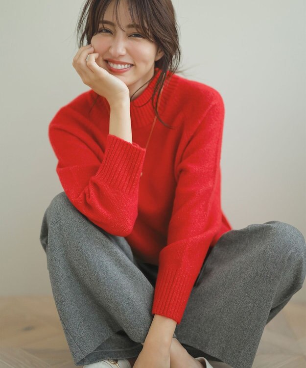 ANY SIS 【洗える】ハイネックラグラン ニット レッド