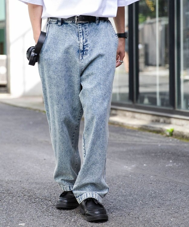 WEGO ケミカルバギーパンツ デニム淡加工色