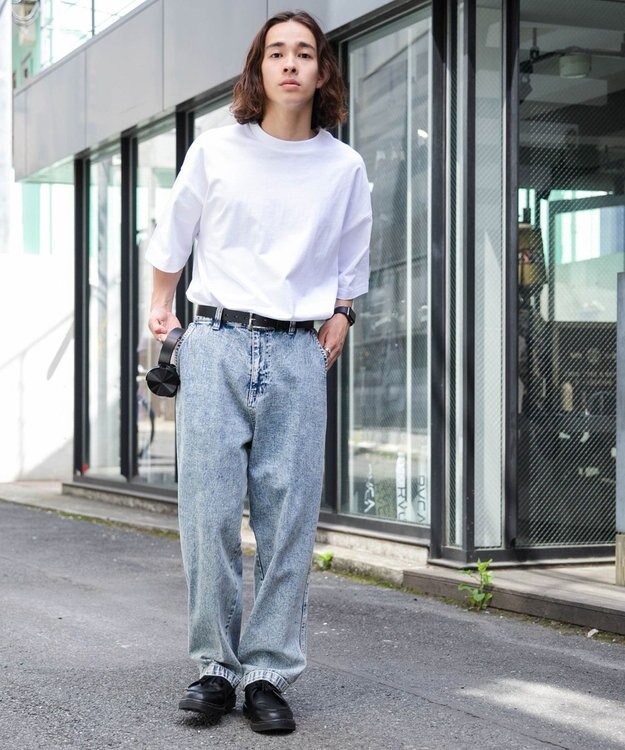 WEGO ケミカルバギーパンツ デニム淡加工色