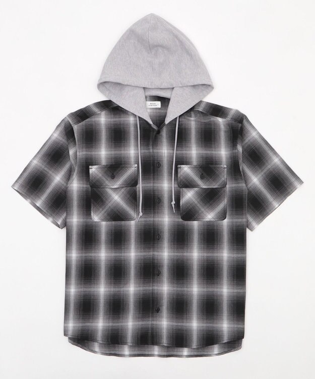 WEGO 【ユニセックス着用ITEM/MLサイズ展開】オンブレチェックフードシャツ（SS） ブラックチェック1