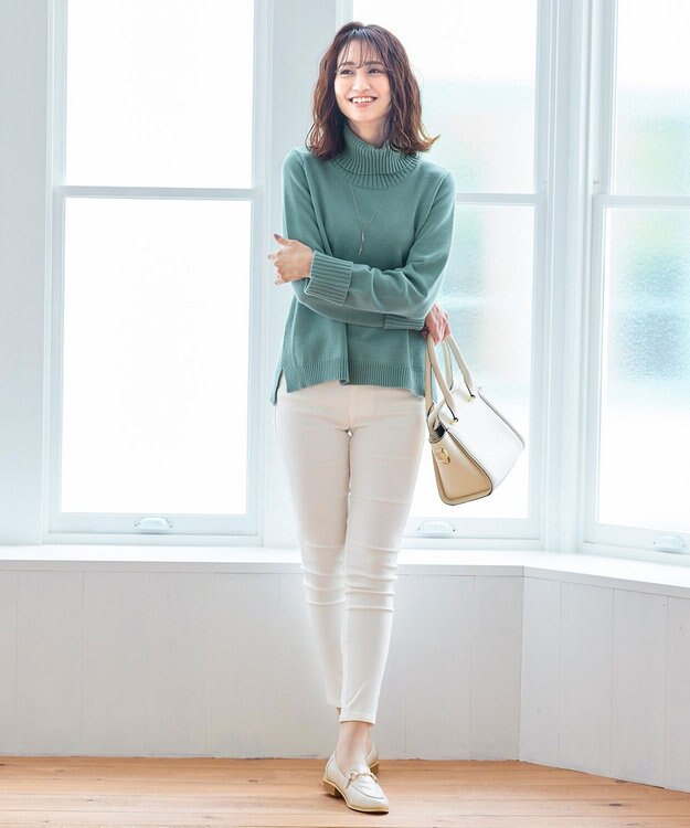 Tiaclasse L 【洗える】もっちり柔らかいリブタートルプルオーバーニット ミント