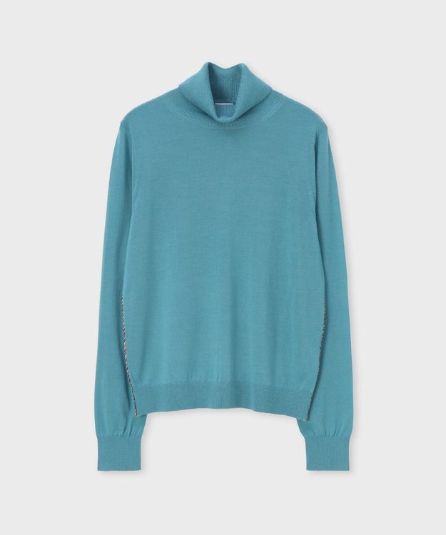 Paul Smith ドレープウール ストライプ タートルネック ニット グレイッシュブルー