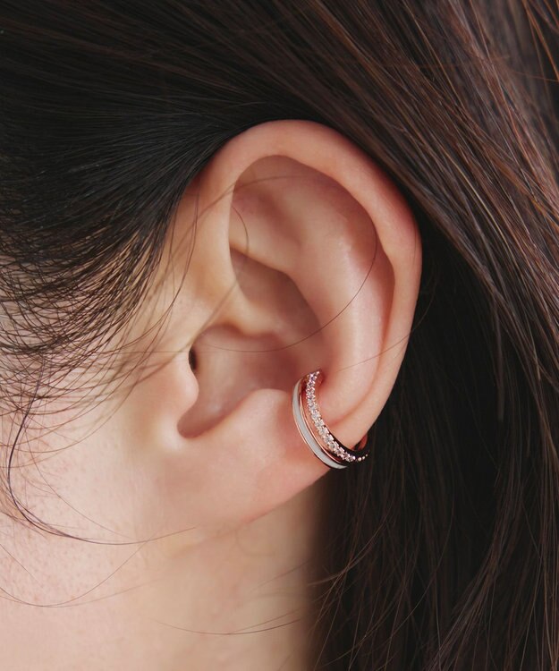 Tiaclasse 配色ラインイヤーカフ ピンクゴールド×オフホワイト