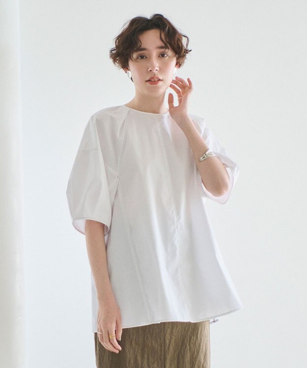 #Newans 【イージーケア】ラグランスリーブステッチブラウス ホワイト系