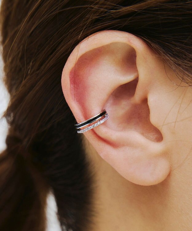 Tiaclasse 配色ラインイヤーカフ シルバー×ブラック