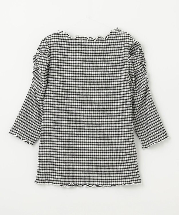 ANY KIDS シアー ギンガム 七分袖 Tシャツ ブラック