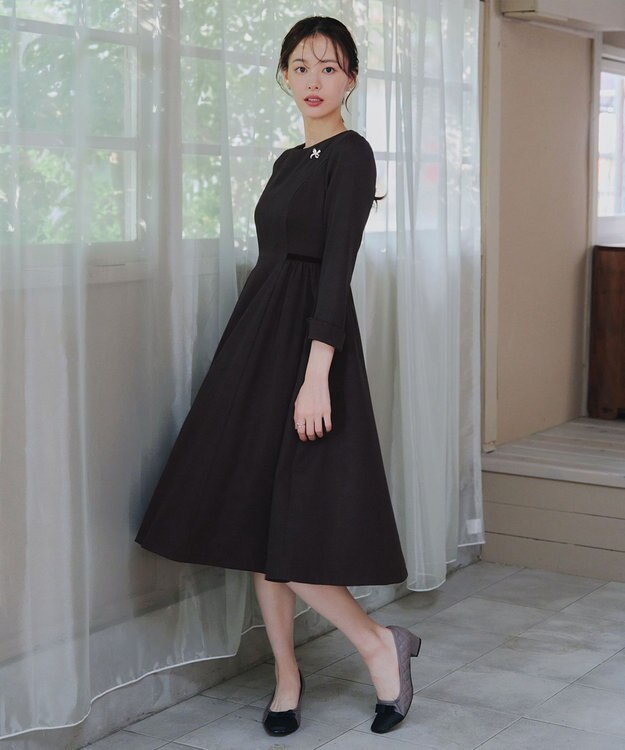 Tiaclasse 【安田美沙子さん着用・新色追加・洗える】ベロアラインフレアワンピース ブラック
