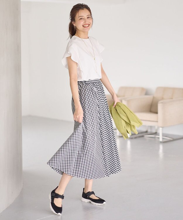 ANY L 【ウエストゴム】シャンブレーライクフレアスカート ギンガム
