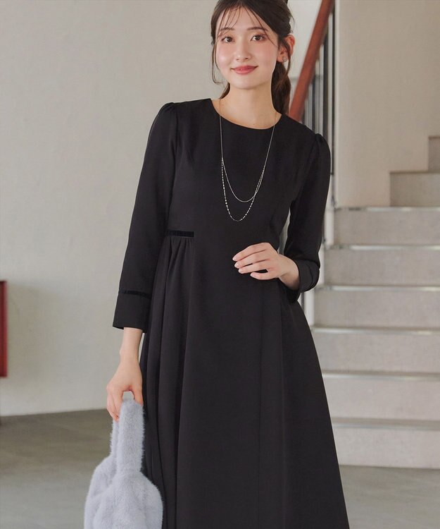 Tiaclasse 【安田美沙子さん着用・新色追加・洗える】ベロアラインフレアワンピース ブラック