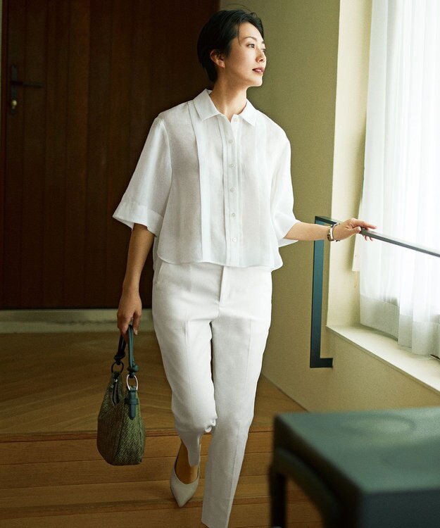 自由区 L 【カタログ掲載・接触冷感・洗える】ラミーローンクロップド丈 ブラウス オフ