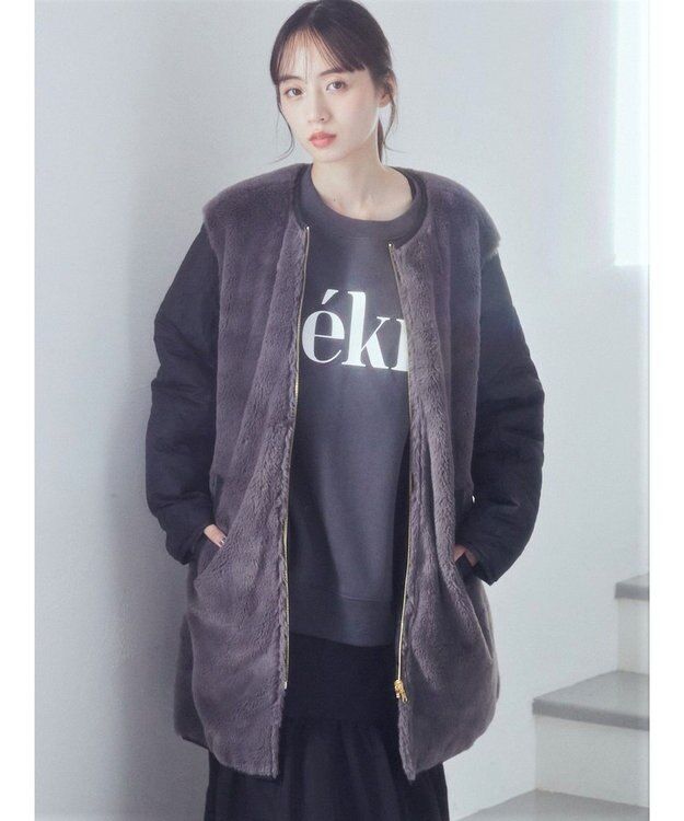 earth music&ecology ファー＆キルティングリバーシブルコート Black