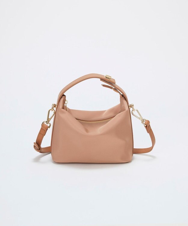 TOPKAPI 【TREASURE TOPKAPI】ナイロン レザーコンビ ハンドルオープン ミニ ショルダーバッグ ピンクベージュ