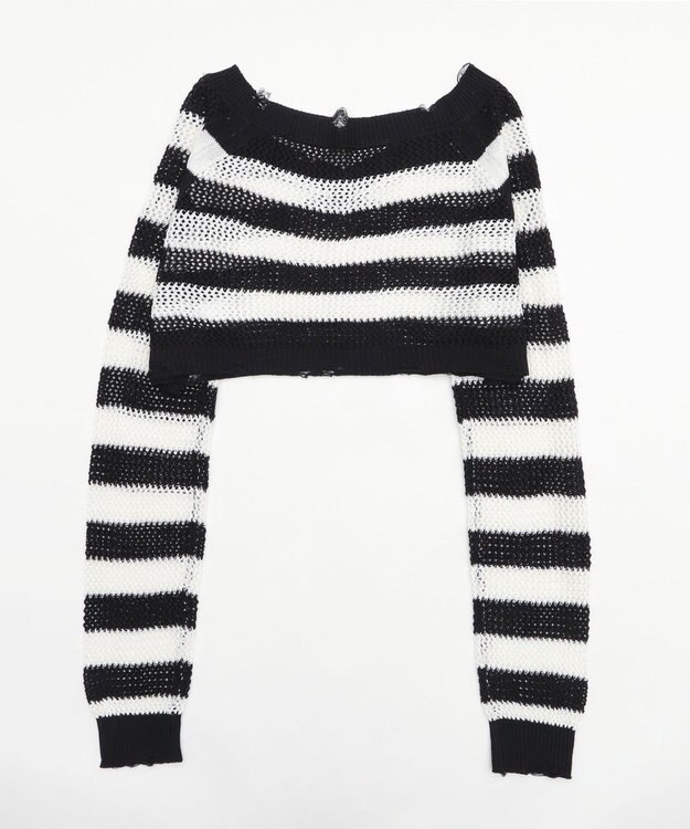 WEGO ダメージボーダーショートニット ブラック