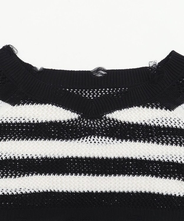 WEGO ダメージボーダーショートニット ブラック