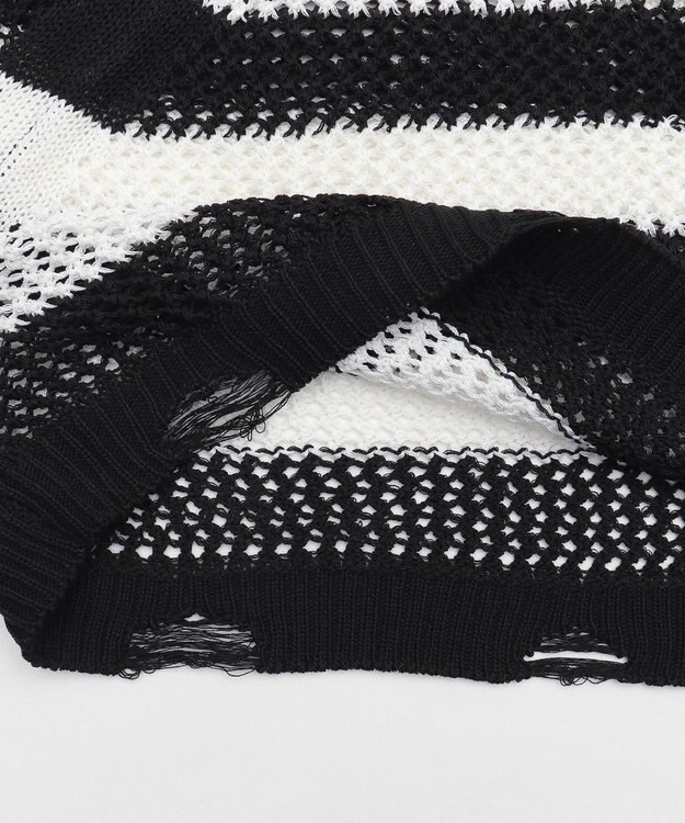 WEGO ダメージボーダーショートニット ブラック