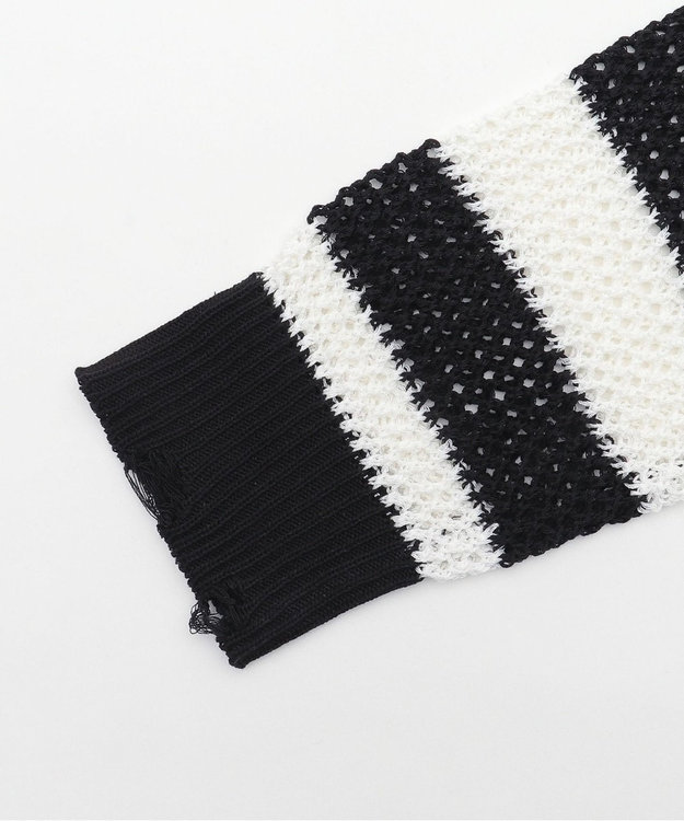 WEGO ダメージボーダーショートニット ブラック