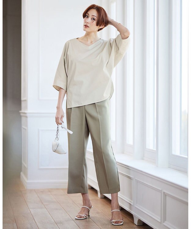 ICB 【洗える】 ブラウスライクジャージー ドルマンスリーブカットソー ライトオリーブ系