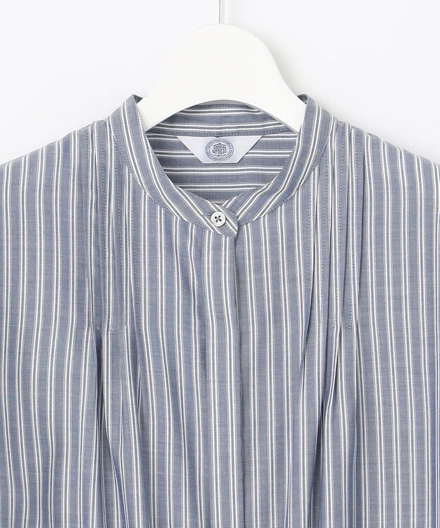 J.PRESS LADIES L 【洗える】ウォッシャブルキュプラツイル バンドカラー ブラウス ネイビー系1