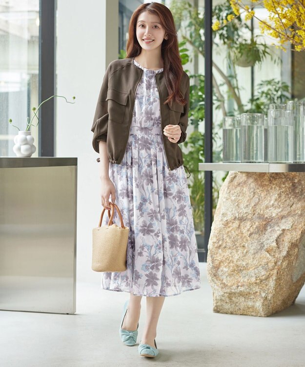 Tiaclasse 大花柄シフォンワンピース ブルー