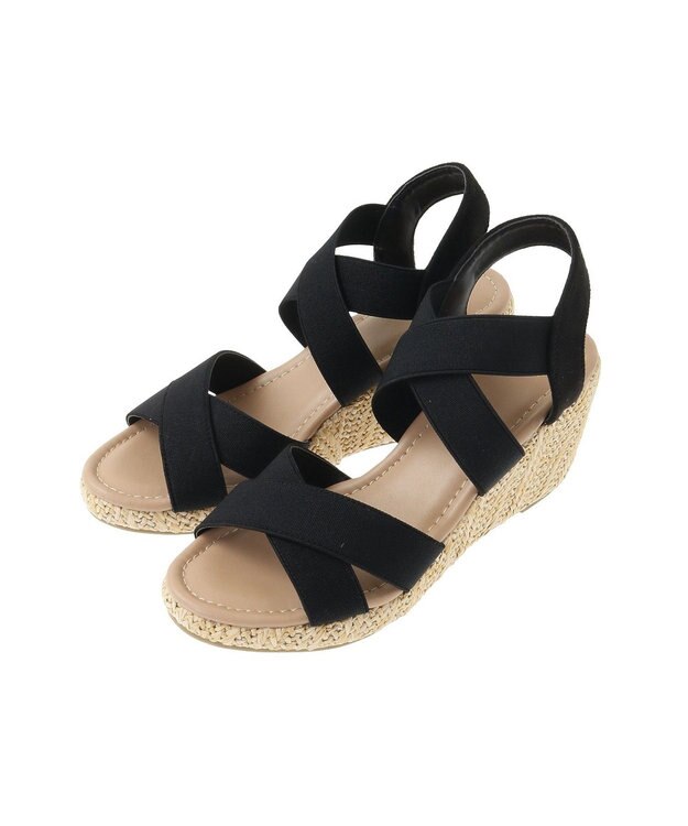 Green Parks ・ｍｉｎｉａ　ゴムウェッジサンダル Black