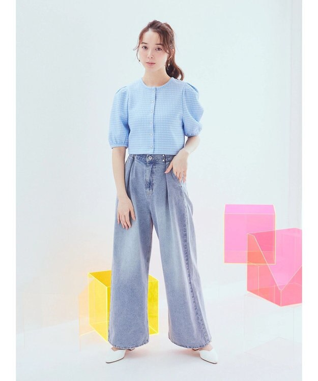 earth music&ecology カットジャガードカーディガン Blue