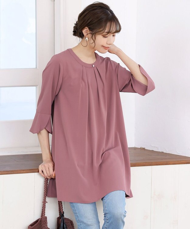 Tiaclasse L 【洗える】花びらスリーブチュニック モーヴピンク