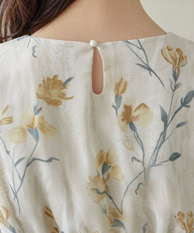 Tiaclasse 大花柄シフォンワンピース ライトベージュ