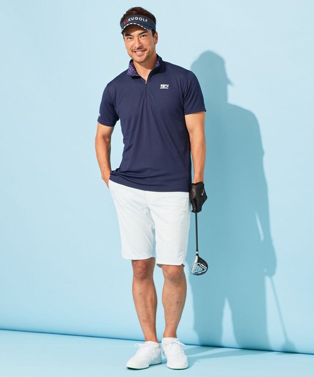 23区GOLF 【MEN】【接触冷感・UVケア・吸水速乾】ハーフジップ 無地ポロシャツ ネイビー系
