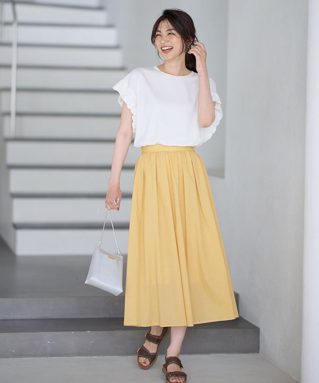 ANY ストレッチピケフリルTシャツ ホワイト