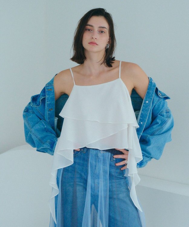 YECCA VECCA アシメラッフルオーバーキャミ White