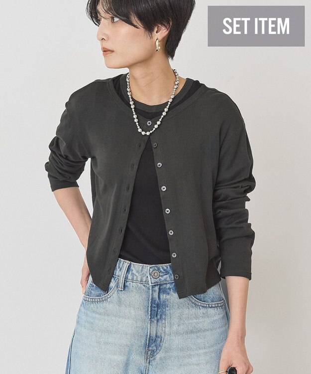 AMERICAN HOLIC 【２点セット】リンガーＴシャツ＋カーディガン Black