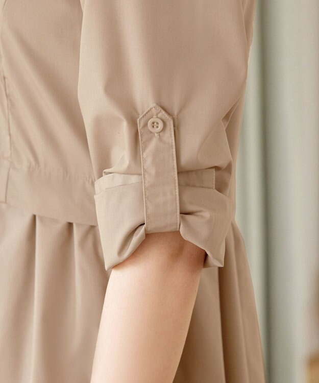 Tiaclasse L 【洗える】パール釦フレアシャツワンピース モカ